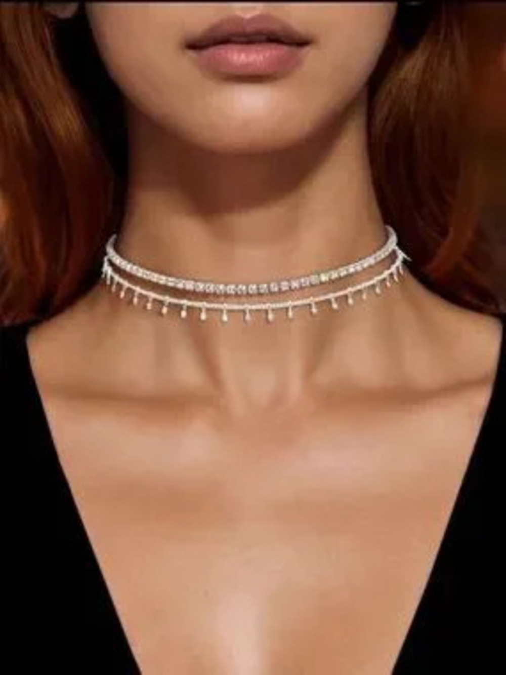 Celestial Crystal Fringe Choker Necklace Elegant Double Row Silver Jewelry